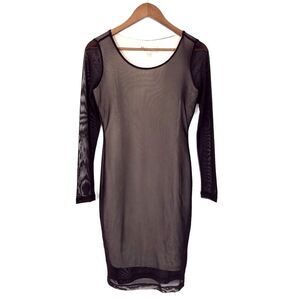 Philosophy Black Tan Mesh Layered Long Sleeve Bodycon Dress Size Small